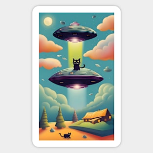 Cats UFO Abduct Sticker